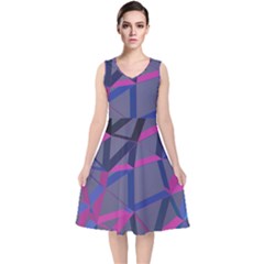 3d Lovely Geo Lines V-neck Midi Sleeveless Dress  by Uniqued