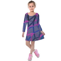 3d Lovely Geo Lines Kids  Long Sleeve Velvet Dress by Uniqued