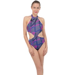 3d Lovely Geo Lines Halter Side Cut Swimsuit by Uniqued