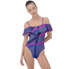 3d Lovely Geo Lines Frill Detail One Piece Swimsuit by Uniqued