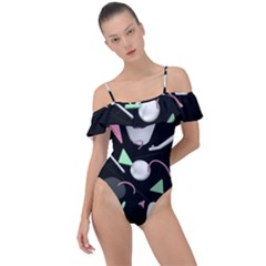 Digital Illusion Frill Detail One Piece Swimsuit by Sparkle