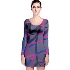 3d Lovely Geo Lines Long Sleeve Velvet Bodycon Dress by Uniqued