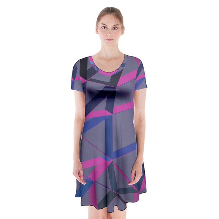 3d Lovely Geo Lines Short Sleeve V-neck Flare Dress