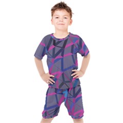 3d Lovely Geo Lines Kids  Tee And Shorts Set by Uniqued