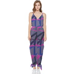 3d Lovely Geo Lines Sleeveless Tie Ankle Jumpsuit by Uniqued