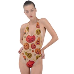 Pumpkin Muzzles Backless Halter One Piece Swimsuit by SychEva