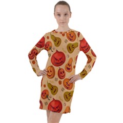 Pumpkin Muzzles Long Sleeve Hoodie Dress by SychEva