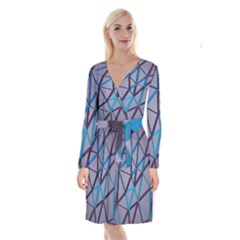 3d Lovely Geo Lines 2 Long Sleeve Velvet Front Wrap Dress by Uniqued