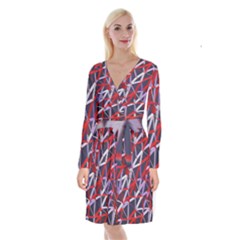 3d Lovely Geo Lines Vii Long Sleeve Velvet Front Wrap Dress by Uniqued