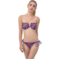 3d Lovely Geo Lines Vii Twist Bandeau Bikini Set by Uniqued