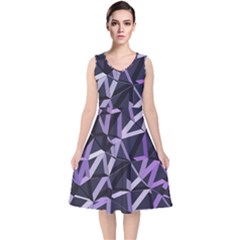 3d Lovely Geo Lines Vi V-neck Midi Sleeveless Dress  by Uniqued