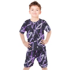 3d Lovely Geo Lines Vi Kids  Tee And Shorts Set by Uniqued