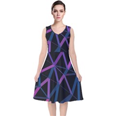 3d Lovely Geo Lines  V V-neck Midi Sleeveless Dress  by Uniqued