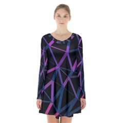 3d Lovely Geo Lines  V Long Sleeve Velvet V-neck Dress by Uniqued