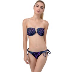 3d Lovely Geo Lines  V Twist Bandeau Bikini Set by Uniqued