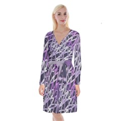 3d Lovely Geo Lines  Iv Long Sleeve Velvet Front Wrap Dress by Uniqued