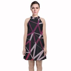 3d Lovely Geo Lines Iii Velvet Halter Neckline Dress  by Uniqued