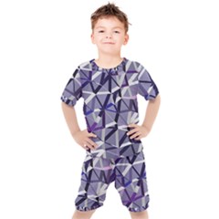 3d Lovely Geo Lines Ix Kids  Tee And Shorts Set by Uniqued