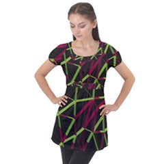 3d Lovely Geo Lines X Puff Sleeve Tunic Top by Uniqued