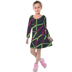 3d Lovely Geo Lines X Kids  Long Sleeve Velvet Dress by Uniqued