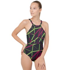 3d Lovely Geo Lines X High Neck One Piece Swimsuit by Uniqued