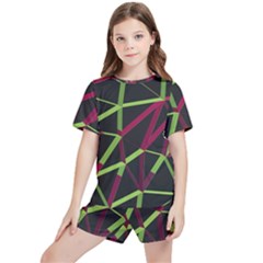 3d Lovely Geo Lines X Kids  Tee And Sports Shorts Set by Uniqued