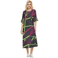 3d Lovely Geo Lines X Double Cuff Midi Dress by Uniqued