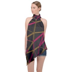 3d Lovely Geo Lines Xi Halter Asymmetric Satin Top by Uniqued