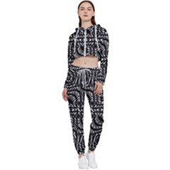 Black And White Abstract Tribal Print Cropped Zip Up Lounge Set by dflcprintsclothing