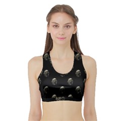 Creepy Head Sculpture With Respirator Motif Pattern Sports Bra With Border by dflcprintsclothing