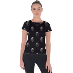 Creepy Head Sculpture With Respirator Motif Pattern Short Sleeve Sports Top  by dflcprintsclothing