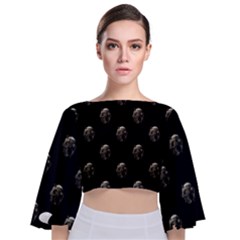 Creepy Head Sculpture With Respirator Motif Pattern Tie Back Butterfly Sleeve Chiffon Top by dflcprintsclothing