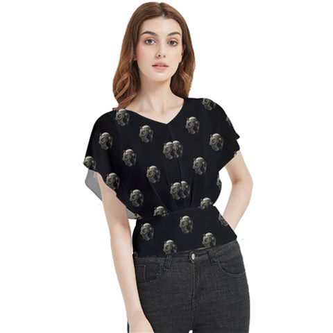 Creepy Head Sculpture With Respirator Motif Pattern Butterfly Chiffon Blouse by dflcprintsclothing