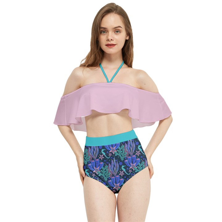 Night Aquarium Halter Flowy Bikini Set 