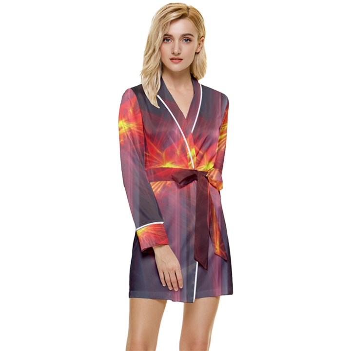 Fractal Long Sleeve Satin Robe