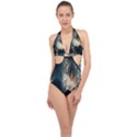 Fractal Halter Front Plunge Swimsuit View1