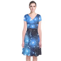 Pleiades (m45) Short Sleeve Front Wrap Dress by idjy