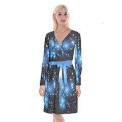 Pleiades (m45) Long Sleeve Velvet Front Wrap Dress by idjy