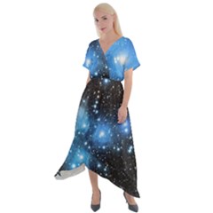 Pleiades (m45) Cross Front Sharkbite Hem Maxi Dress by idjy