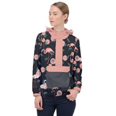 Flamingo Women s Front Pocket Pullover Windbreaker by flowerland