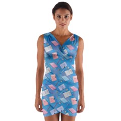 Notepads Pens And Pencils Wrap Front Bodycon Dress by SychEva