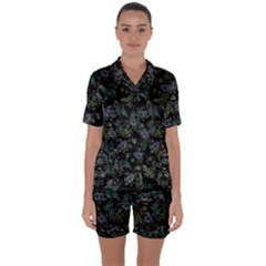 Moody Flora Satin Short Sleeve Pajamas Set by BubbSnugg