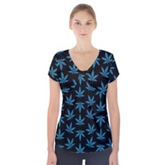 Weed Pattern Short Sleeve Front Detail Top by Valentinaart