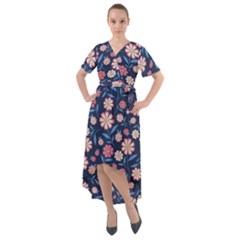 Flowers Pattern Front Wrap High Low Dress by Sparkle