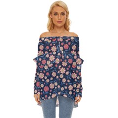 Flowers Pattern Off Shoulder Chiffon Pocket Shirt by Sparkle