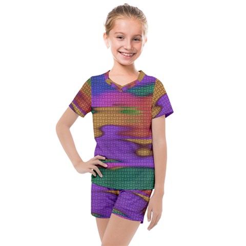 Puzzle Landscape In Beautiful Jigsaw Colors Kids  Mesh Tee And Shorts Set by pepitasart