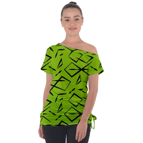 Abstract Pattern Geometric Backgrounds   Off Shoulder Tie-up Tee by Eskimos