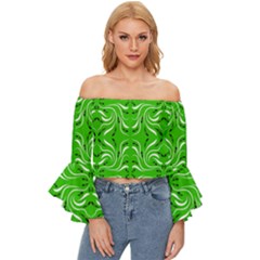 Floral Folk Damask Pattern  Off Shoulder Flutter Bell Sleeve Top by Eskimos