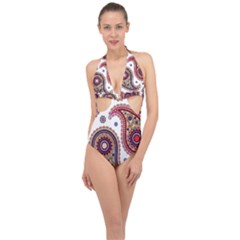 Paisley Pattern Halter Front Plunge Swimsuit by befabulous