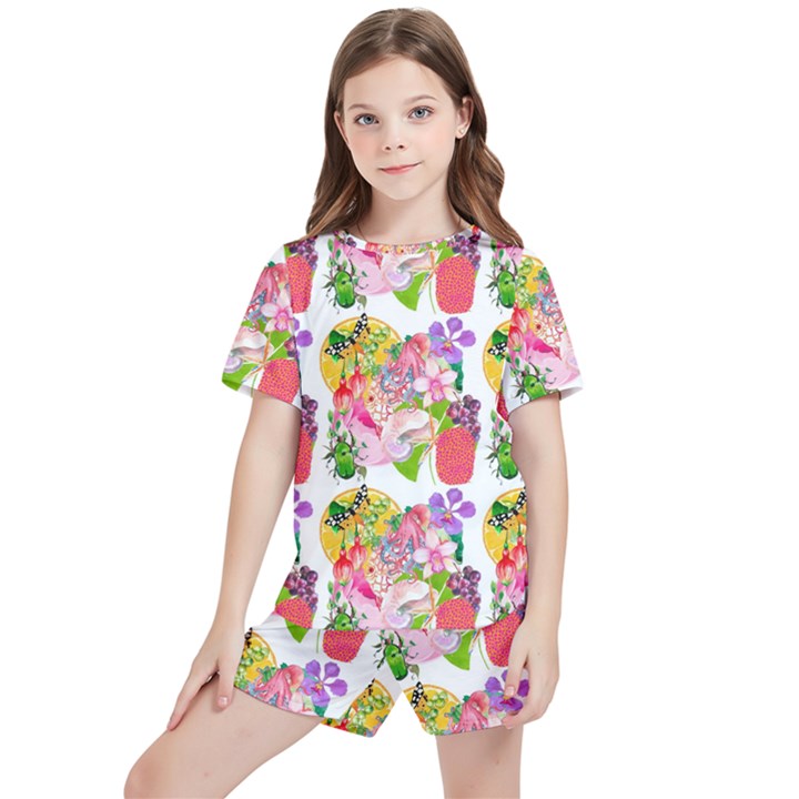 Flowers Pattern Kids  Tee and Sports Shorts Set